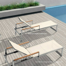 Stainless Steel Sling and Teak Handle Sunlounge